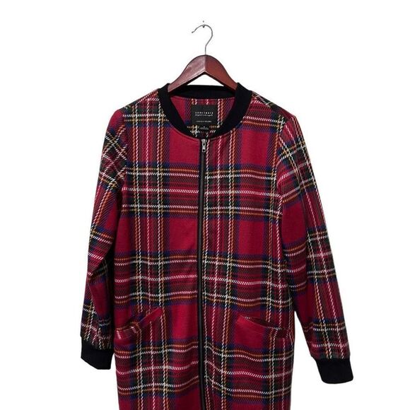 Sanctuary Red Plaid Full Zip City Topper Coatigan Jacket Size M School Academia - Picture 5 of 10